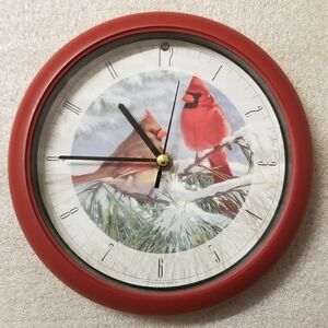 Cardinal Sound Clock Northern Cardinals "Winter Light" Artist Marc Hanson 8" Dia